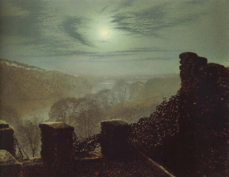 Atkinson Grimshaw Full Moon Behind Cirrus Cloud From the Roundhay Park Castle Battlements Norge oil painting art